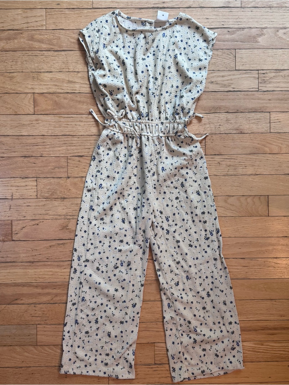 Zara Cream Blue Floral Drawstring Jumpsuit Romper 6-7 small cottagecore HTF HSA